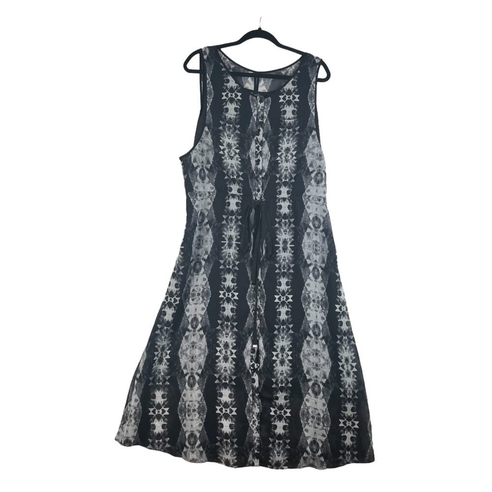 Kenneth Cole Lined Sheer Sleeveless Tie Dress LG tie die cinched waist
